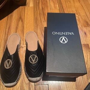 Valentino Black Quilted Espadrille Mules